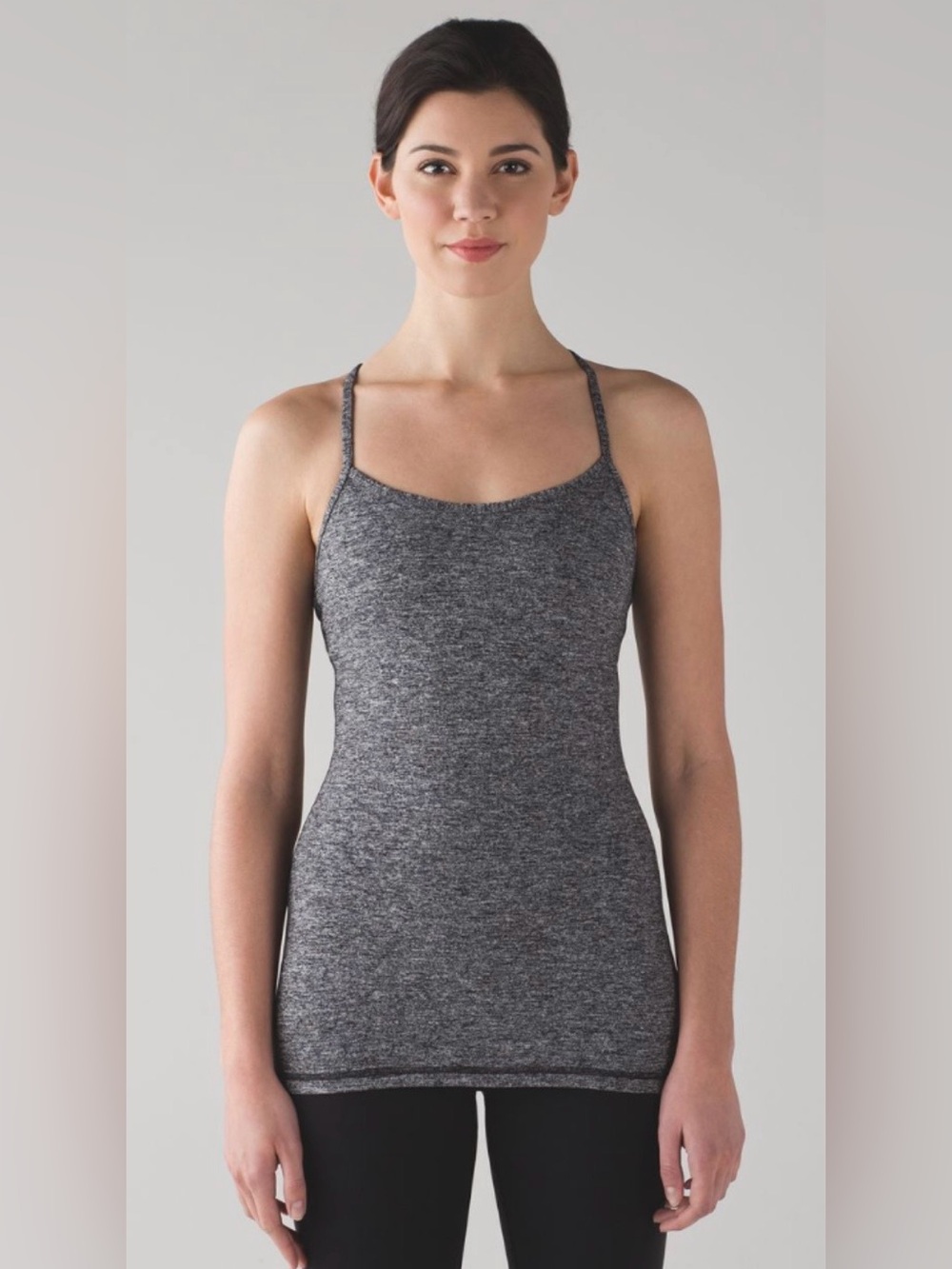 Lululemon Power Y Tank Top Heathered Black Gray Size 4 Strappy Racerback